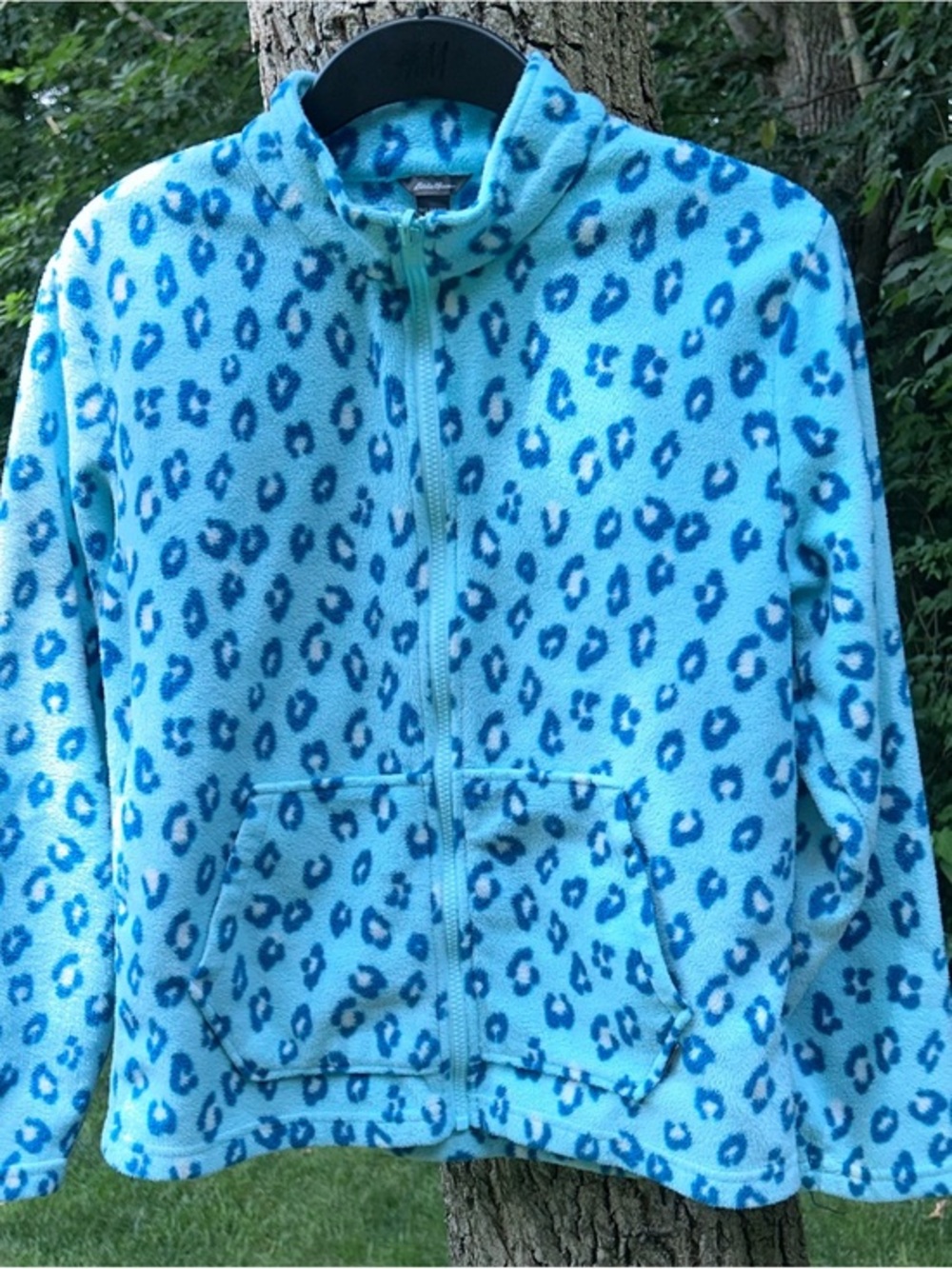 Eddie Bauer Girls Blue Leopard Print Full Zip Fleece Zip Up Jacket